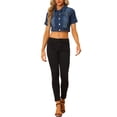 thumbnail image 2 of INSPIRE CHIC Women's Cropped Denim Jacket Short Sleeve Button Front Jean Jacket Dark Blue L, 2 of 6