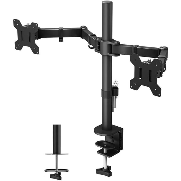 Techly 13" to 27" Full Motion Dual monitor Desk Stand Tilt +/-90° Holds up to 10kg x 2 VESA up to 100x100 mm, Black