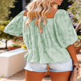 thumbnail image 4 of Womens Bell Sleeve Blouse Crewneck Lace Tops Floral Textured Babydoll Shirts, 4 of 4