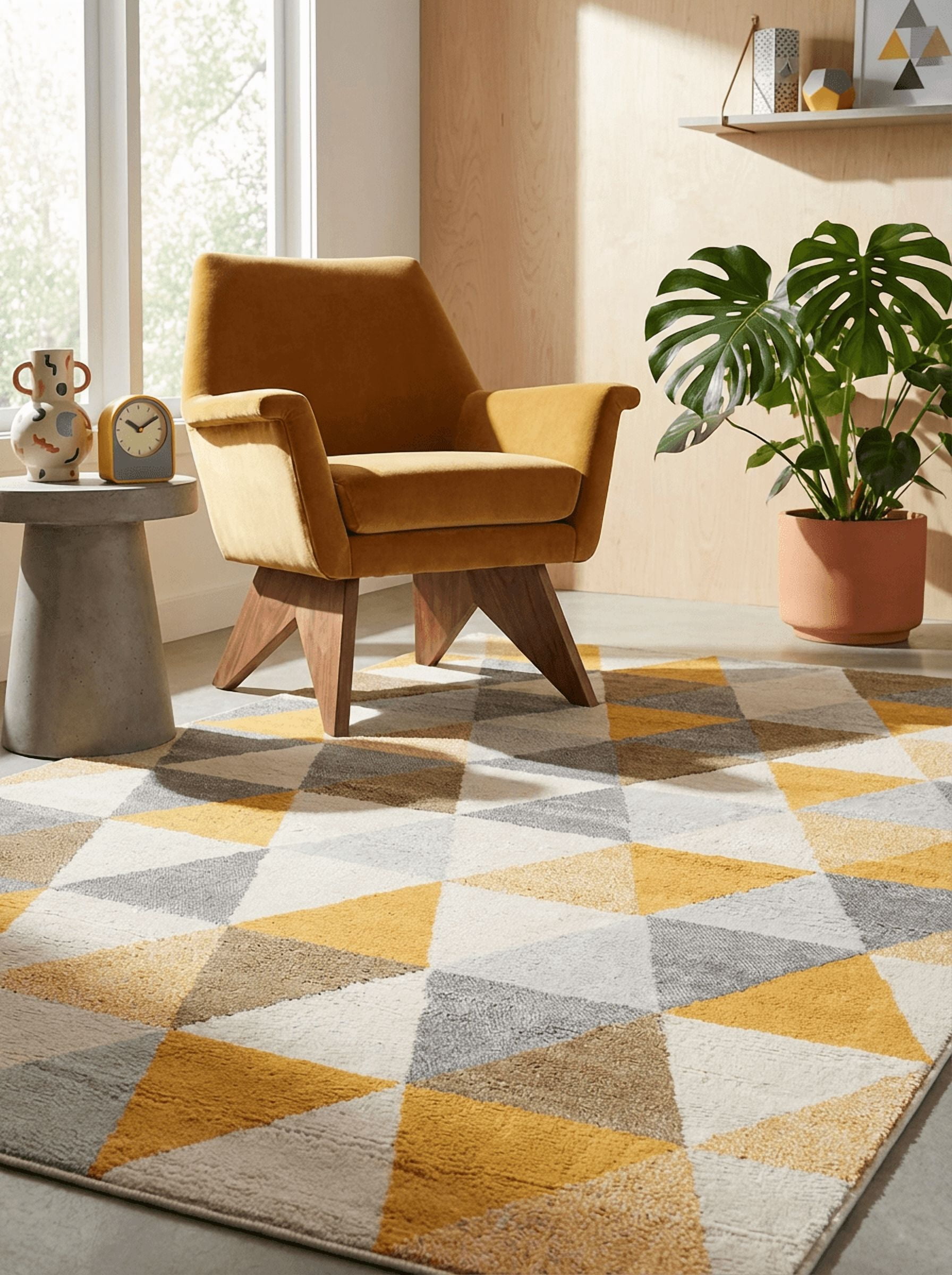 Tapis Branch Savannah 2' x 9' (Taille exacte : 2'3" 9') de couloir moderne du milieu siècle, jaune beige, géométrique pour entrée, couloir, salle bain et cuisine
