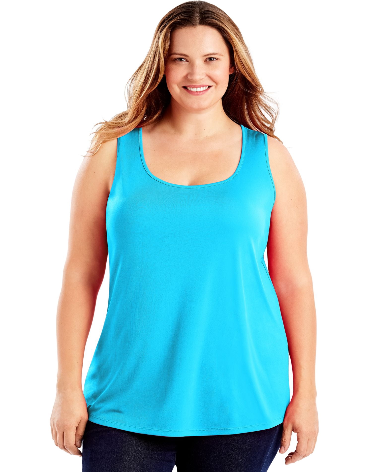 Just My Size Womens Cool DRI Scoop-Neck Tank Top, 1X, Process Blue