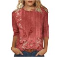 thumbnail image 1 of DPTALR T-shirt Imprimé Femme Mi-Longueur Manches 3/4 Blouse Col Rond Tops Décontractés, 1 of 5