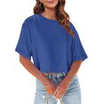 thumbnail image 3 of Posijego T-Shirts d'Été pour Femmes, Hauts Courts, Unis, Manches Courtes, T-Shirt Basique, T-Shirts Décontractés Amples, 3 of 6