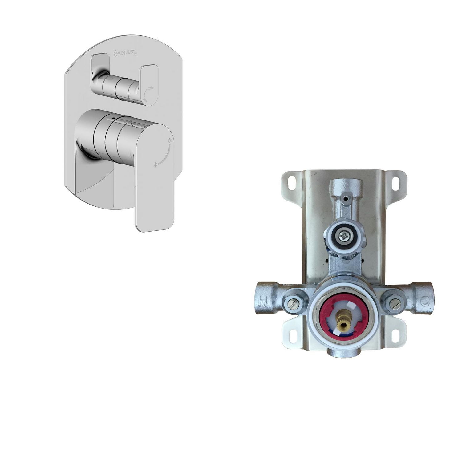 The akuaplus® ELENA shower faucet set with pressure balance cartridge and 2-way diverter plus 1, a adjustable combo system with hand shower with pommeau and brass elbow.