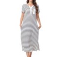 thumbnail image 2 of Penkiiy Chemise de Nuit à Rayures pour Femmes, Longueur Complète, Manches Courtes, Robe de Pyjama Douce pour Dames, 2TG, Blanc, 2 of 6