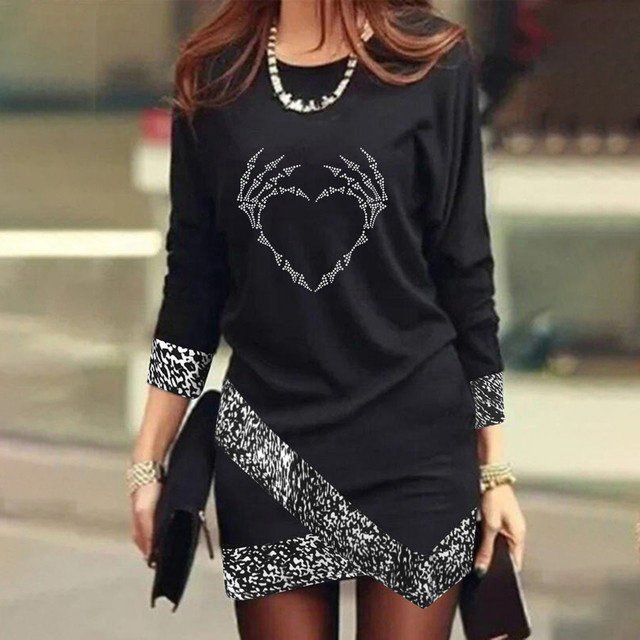 Printemps 2024 Robe Mini Mode Femme Imprimé Étoile Col Rond Manches Longues Asymétrique Élégante Simple Robe Femme Soirée Nouvelle Mode Urbaine