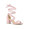 thumbnail image 1 of BLISSFUL STEP Women's Open Toe Lace up Sandals Mid Block Heels Sandals Light Pink 7, 1 of 7