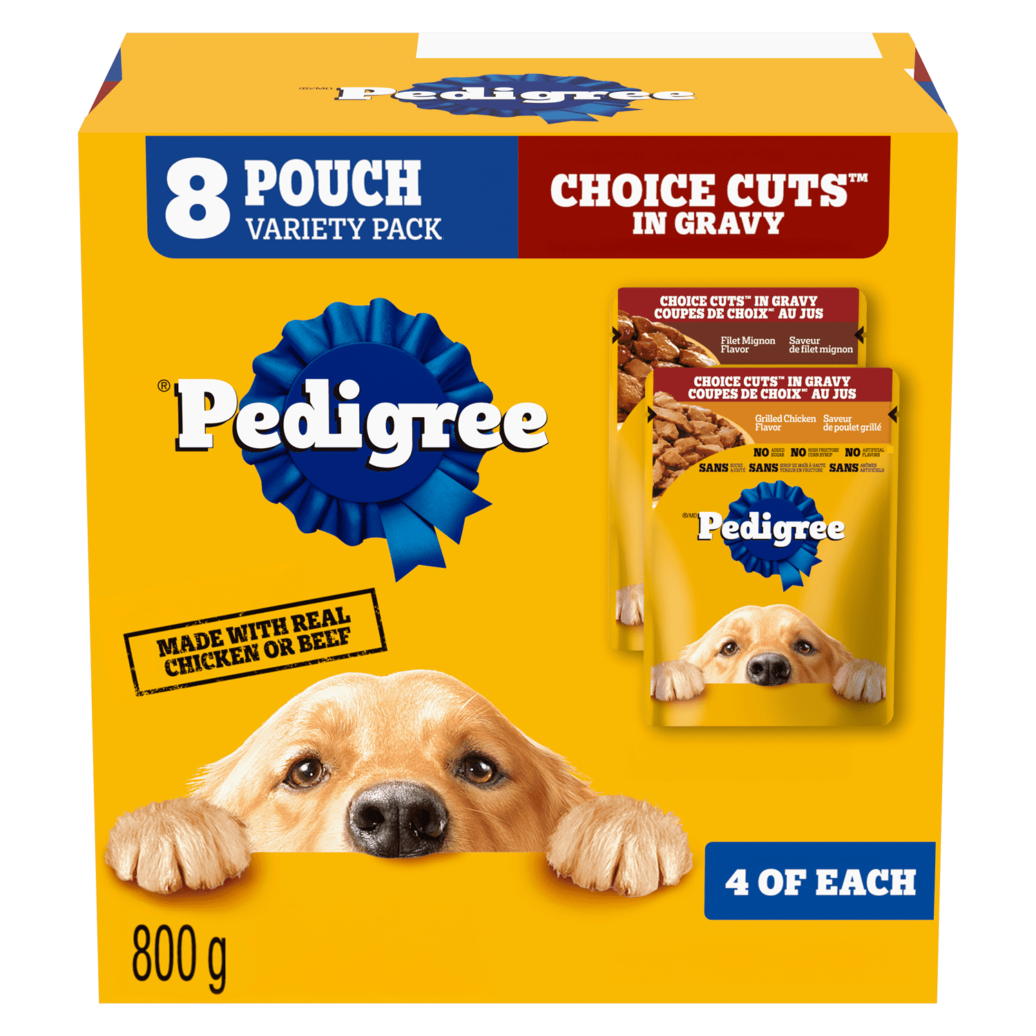 Pedigree Adult Wet Dog Food Choice Cuts in Gravy Filet Mignon and Grilled Chicken Flavour Pouch Variety 800g