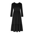 thumbnail image 3 of Liquidation! Hontri Robes pour Femmes 2024 Robe à Col Rond Plissée Unie à Manches Longues Évasée Décontractée Robes pour Femmes Noir,G, 3 of 4