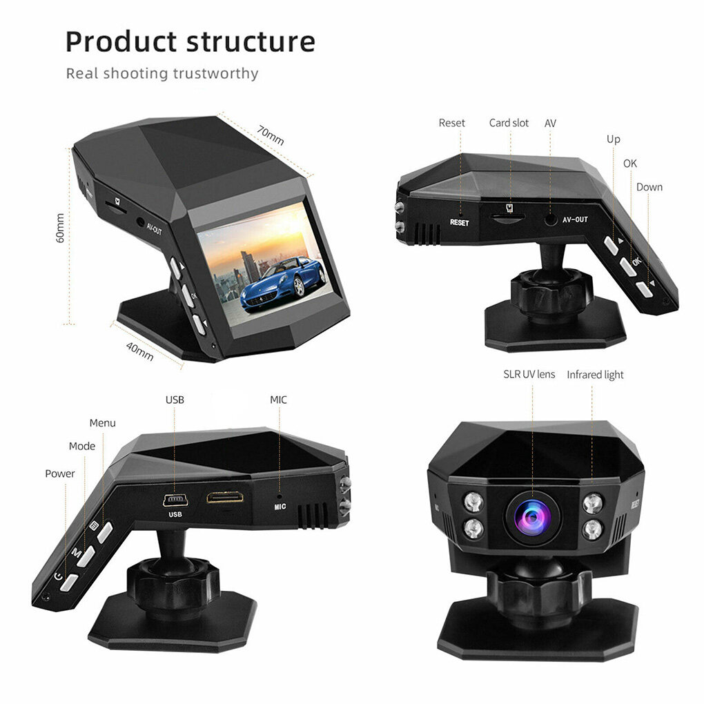 tredstone Dashboard 2inch HD 1080P Car Dash Cam IR Night Camera 170 degree G-Sensor DVR Driving Recording Car Detector