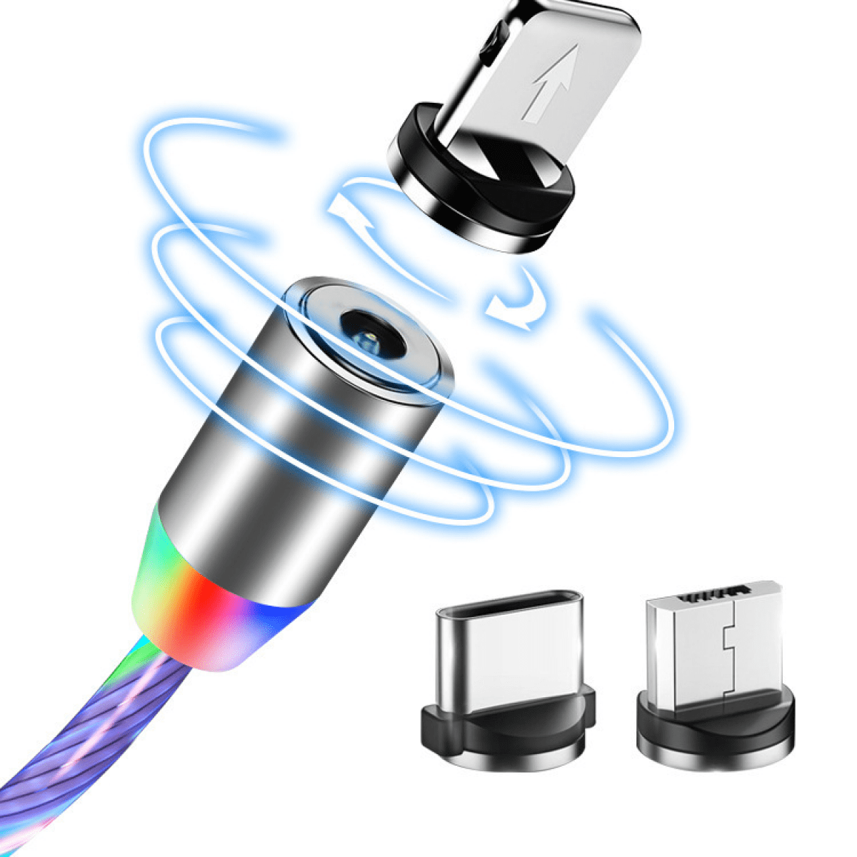 YSTINNG Light Up Magnetic Charging Cable Multipurpose Charging Cable Smart Colorful Light Glowing USB Cable 3 in1 Magnetic Charging Cable A311-001
