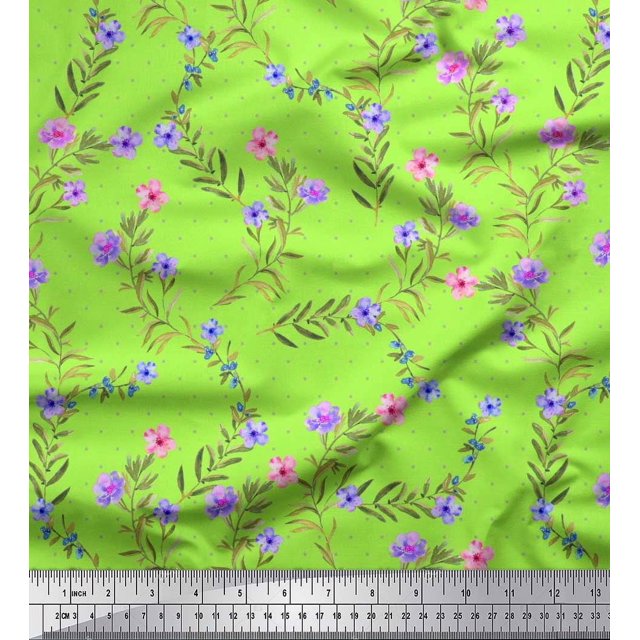 Soimoi Polyester Crepe Fabric Dot,Leaves & Floral Decor Fabric Printed Yard 42 Inch Wide