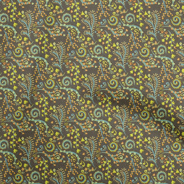oneOone Cotton Flex Brown Fabric Floral Craft Projects Decor Fabric Printed By The Yard 40 Inch Wide