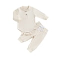 thumbnail image 1 of SUNSIOM Baby Boy 2 Piece Outfit Solid Color Button Long Sleeve Rompers and Elastic Pants Fall Clothes, 1 of 9