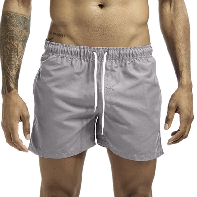 Plebaso Men's Beach Shorts Lightweight Casual Shorts Solid Color Drawstring Summer Shorts with Pockets