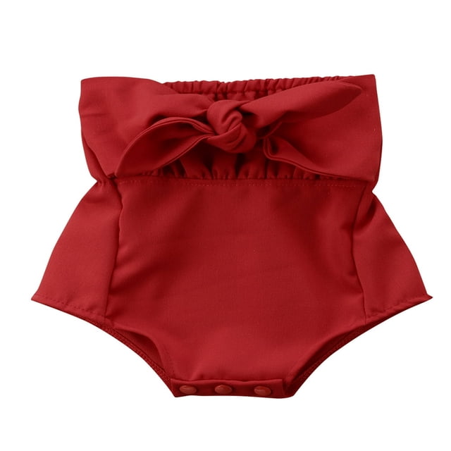 Combinaison à Épaules Dénudées pour Bébé Fille avec Nœud, Justaucorps à Volants, une-Pièce