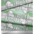 thumbnail image 3 of Soimoi Green Silk Fabric London Theme Architectural Print Sewing Fabric Yard 42 Inch Wide, 3 of 3