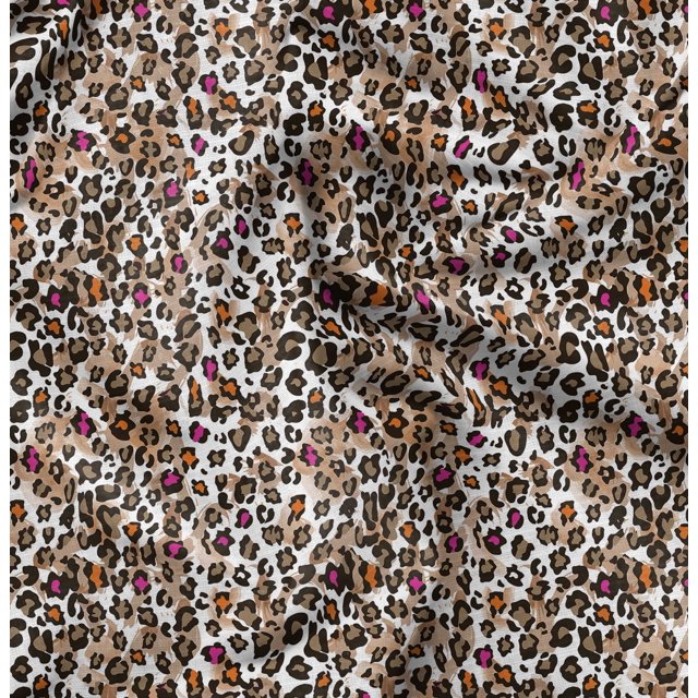 Soimoi White Silk Fabric Leopard Animal Skin Print Fabric by the Yard 42 Inch Wide