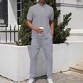 thumbnail image 1 of tumgatte Men's Leisure Sports Set Short Sleeve Knitting Split Solid Color Two-piece Round Neck Top Set Clearance, 1 of 3