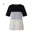 thumbnail image 2 of Femmes T-shirt Couleur Bloc T-shirt Court Femmes Couleur Manches Top Col Rond Blouse, Noir Coloré, L, 2 of 7