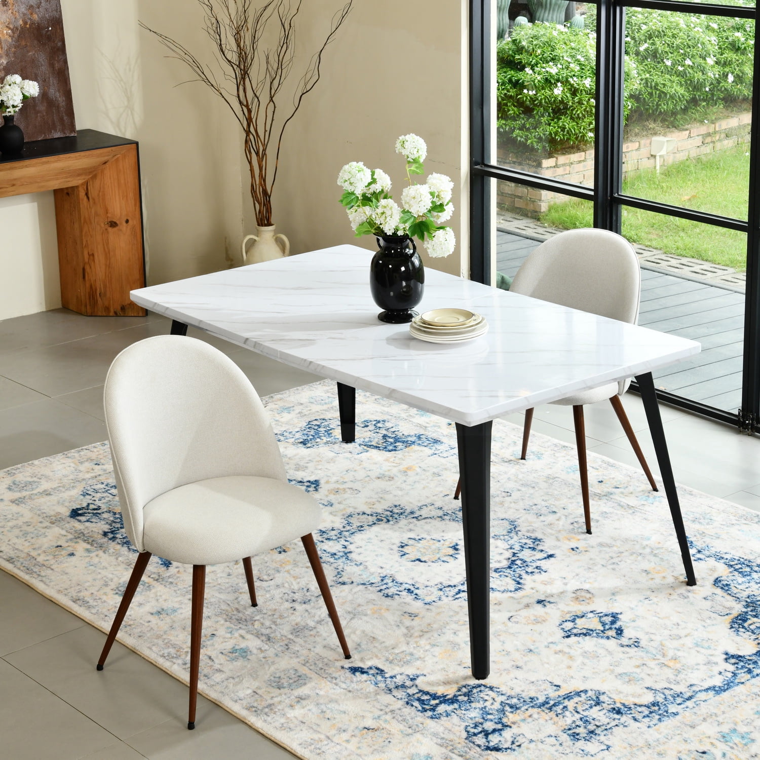 Homy Casa Lot de 2 chaises de salle à manger rembourrées à dossier haut, style moderne, beige