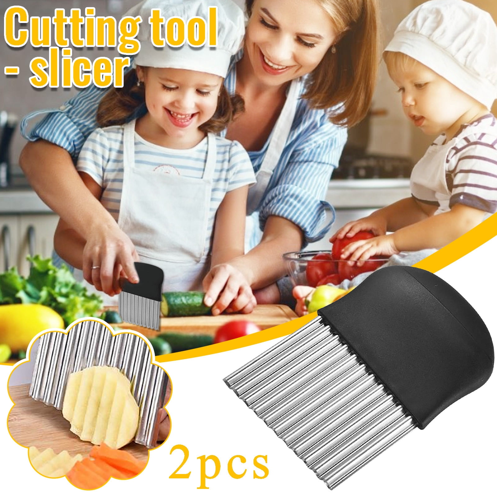 Suncoda Potato Slicing Knife, 2Pc Multifunctional Wavy Potato Slicing Knife Folded French Fries Sa-Lad Slicing Kni