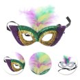 thumbnail image 3 of Unique Bargains 1 Pc Multicolor Feather Sequins Half Face Party Mask for Masquerade Party Gold Tone Sequins Fabric, 3 of 5