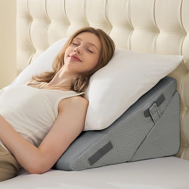 Wedge Pillows for Adult Adjustable Bed Wedge Pillow for Post Surgery Triangle Pillow Headboard with Bolster Cushion for Sleeping Acid Reflux Neck & Back Support and Dark G