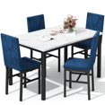thumbnail image 3 of Stmoze Dining Table Set for 4, Faux Marble Kitchen Table and Chairs Set, Rectangular Dining Set with 4 Velvet Upholstered Dining Chairs, Space Saving Dining Room Set for Small Space, Cafe, Blue, 3 of 6