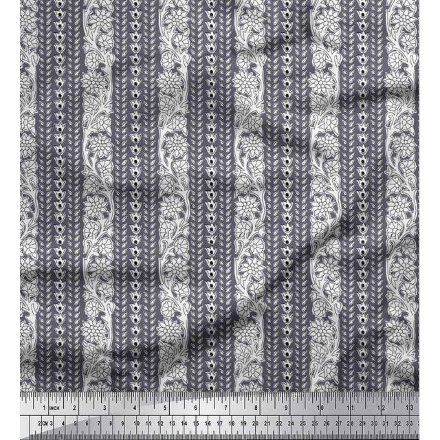 Soimoi Polyester Crepe Fabric Leaves & Floral Block Print Fabric by The Yard 52 Inch Wide