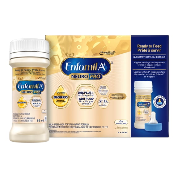 Enfamil A+ NeuroPro™, Préparation pour Bébé, Préparation pour Nourrissons, Préparation pour Nouveau-Né, 0-12 Mois, 6x59mL Bouteilles Nursettes Prêtes à Servir