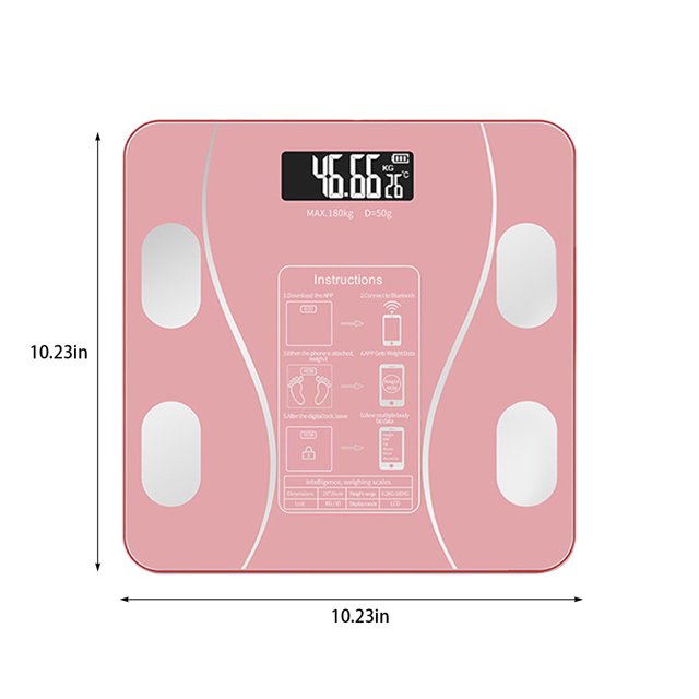 RKSTN Balance Électronique Ody Poids et Pourcentage de Stéato Intelligente Précise Balance Numérique de Salle de Bain Composition Corporelle Bluetooth en Rose. la Balance Mesure 10,23 X 10,23 X 1,18 Pouces et Présente un Écran DEL Lumineux avec de Grands Chiffres Clairs. Elle Comprend Quatre Capteurs Métalliques pour une Analyse Précise du Poids et de la Composition Corporelle via Bluetooth. la Balance Se Connecte à une Application mobile via Bluetooth, Offrant 13 Mesures Biométriques et un Suivi des Progrès. Conçue avec une Esthétique Élégante et Moderne, Elle Améliore la