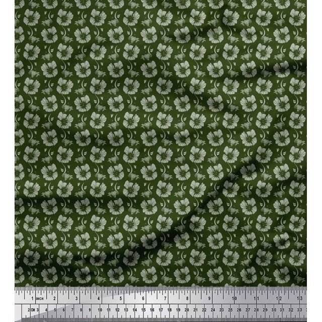 Soimoi Green Viscose Chiffon Fabric Leaves & Floral Printed Fabric 1 Yard 42 Inch Wide