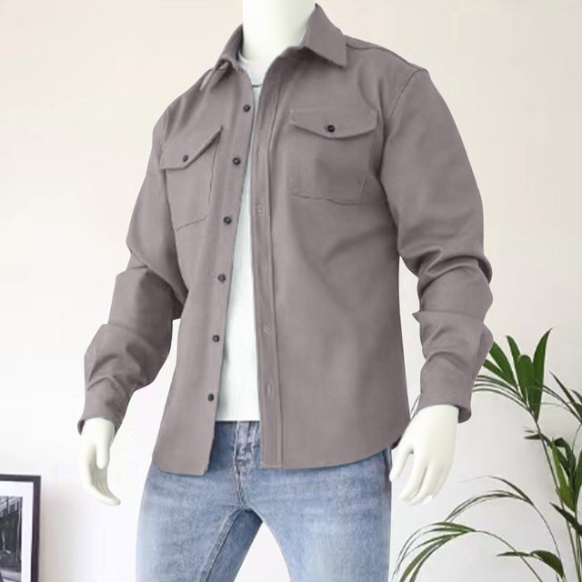 LOVZFMLL Jackets for Men Man Winter Long Sleeve Button Pockets Turn-down Collar Jacket Coat