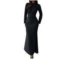 thumbnail image 1 of Pisexur Robes de Cocktail pour Femmes 2024 à Manches Longues à Col Rond Robe de Soirée Robe de Fête Mode Moulante Couleur Unie Robe Maxi Élégante Robe d'Invitée de Mariage Robes Plissées pour le Retour à la Maison, 1 of 6