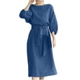thumbnail image 2 of Robes d'Été Grande Taille pour Femmes 2024 Col Rond Ample Manches Courtes Uni Mi-Mollet Robe Longue Économisez jusqu'à 65 % de Rabais!, 2 of 8