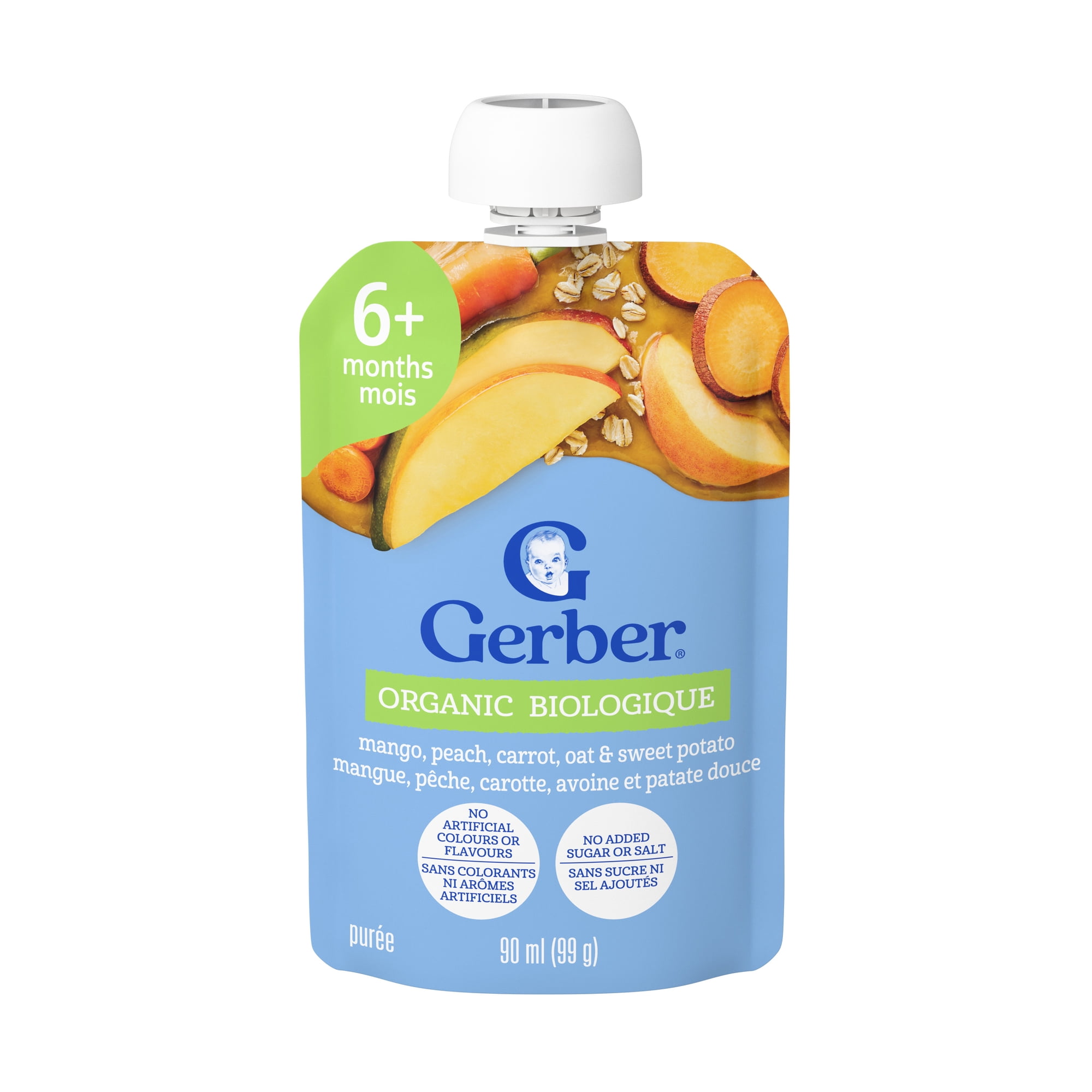 Gerber Organic Baby Purée Mango Peach Carrot Sweet Potato Oat 90 Ml
