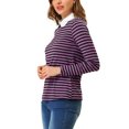 thumbnail image 4 of INSPIRE CHIC Blouse à Rayures Contrastées pour Femme à Col Peter Pan à Manches Longues Violet Noir 2TG, 4 of 8