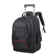Bunblic Rolling Backpack Casual Daypack Telescoping Handle College Rucksack Laptop Bag with Wheels for Adults Work School Black