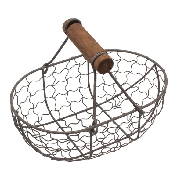 Wmqpnns New Trending Wire Basket with Wooden Handles Vintage Style Chicken Wire Egg Baskets Gathering Baskets with Wooden Handle Country Vintage Style Storage Baskets Todays Deals Clearance Sale