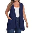 thumbnail image 1 of VEKDONE Plus Size Woman Solid Color Cardigan Pocket Sleeveless Tops Blouse T-Shirt Navy XL, 1 of 7