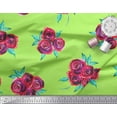 thumbnail image 3 of Soimoi Tissu Crêpe polyester Vert Feuilles & Roses Imprimé Floral 1 Yard 52 Pouces de Large, 3 of 3