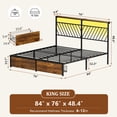 thumbnail image 4 of GUNAITO King Bed Frame with 48.8 " High Storage Headboard and 2 Drawers, Metal Platform Bed with LED & Charging Station, Rustic Brown, 4 of 10