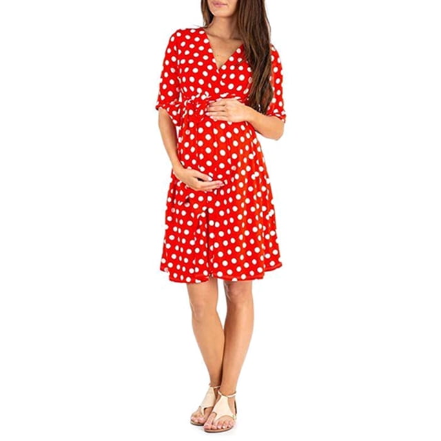 SUNSIOM Robe de Maternité pour Femmes Décontractée à Col en V à Pois/fleurie à Manches Mi-Longues Robe pour Grossesse Vêtements Séance Photo