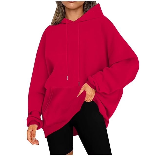 Yuyuzo Hoodies for Women Crew Neck Oversized Sweatshirts Long Sleeve Solid Color Casual Fall Pullover Blouse S-5XL