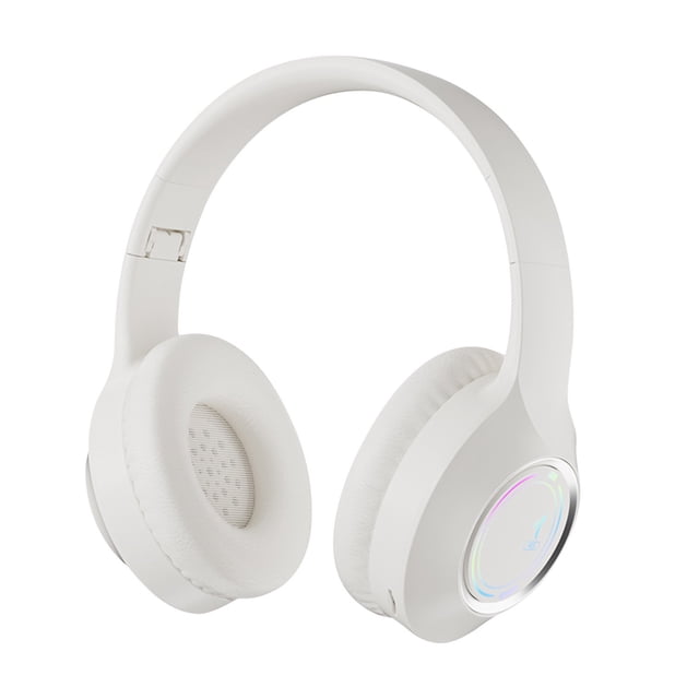 Meitianfacai Headphones Over Ear, Foldable Headset Built-in Microphone. White over-ear headphones with a foldable design, featuring cushioned ear pads and an adjustable headband. Equipped with Bluetooth 5.3 for a stable connection, multiple usage modes including cable and card insertion, and a built-in microphone for calls. Compact and portable with a 10-meter transmission range and 10-hour battery life. Includes a charging cable and instruction manual.