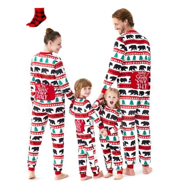 PatPat Christmas Pajamas Matching Family Onesies Mommy and Me Couple Holiday Pjs for Women Polar Bear Patterned One Piece Sleepwear with Socks, L