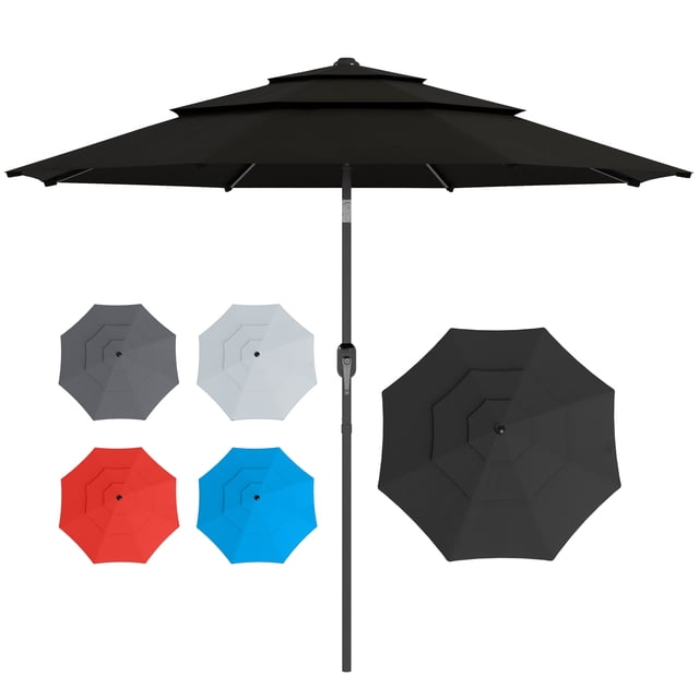 Outsunny Parasol de Patio 9 Pi à 3 Niveaux, Parasol de Marché Extérieur, Noir