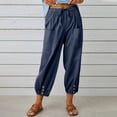 thumbnail image 1 of Baisses d'Été! Georges Pantalons de Randonnée Joggers Mode Femmes Été Décontracté Amples Coton et Lin Poche Pantalons Unis Pantalons, 1 of 9
