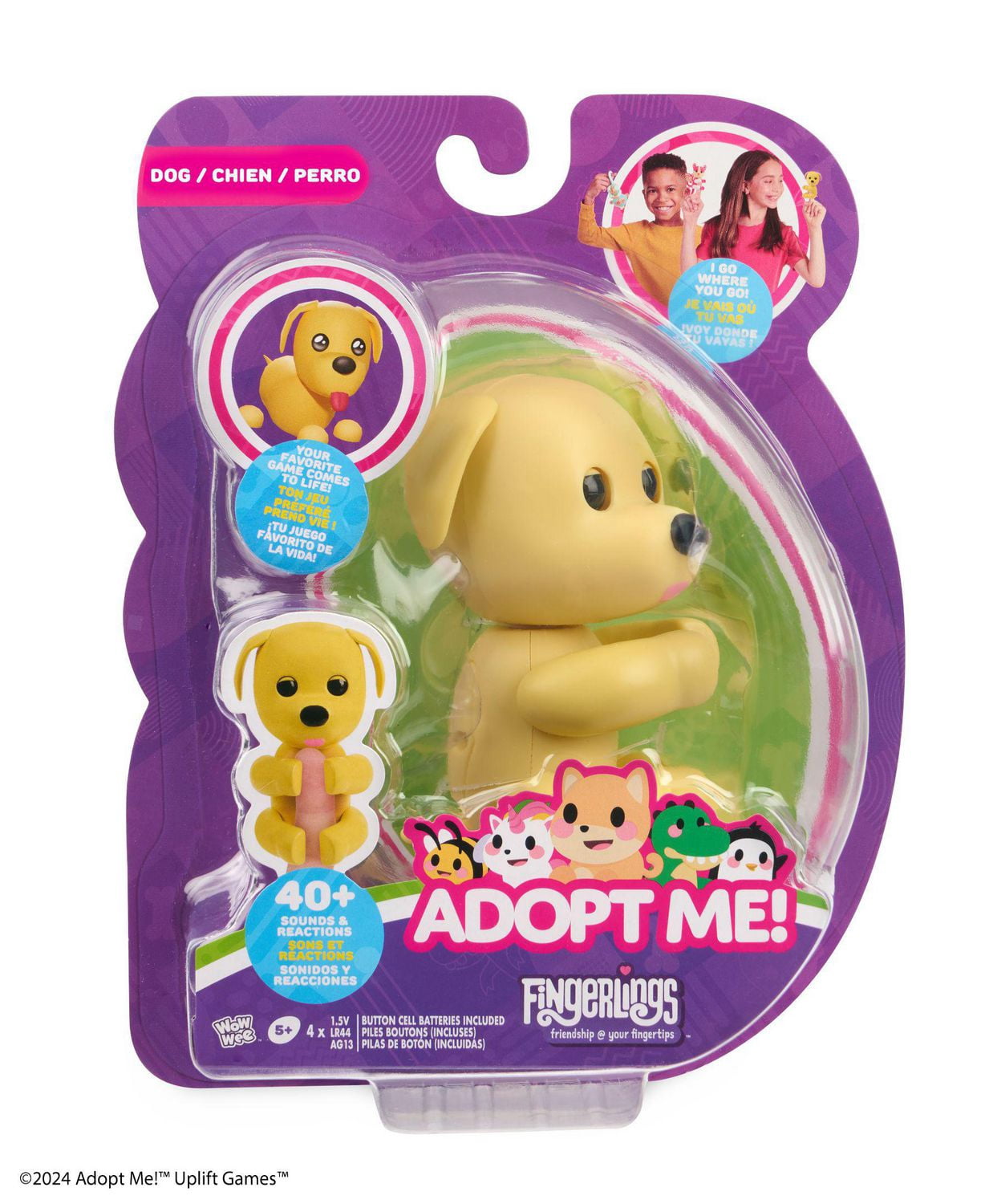 Adopte moi! x Chien Fingerlings, animal de compagnie interactif avec plus de 40 sons et réactions